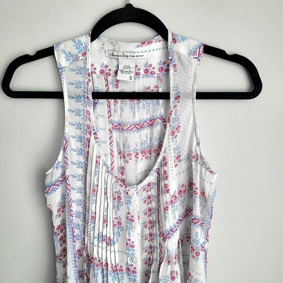 American Rag Sheer Floral Sleeveless Pleated Detail Boho Bottom Down Shirt Top - Picture 3 of 9